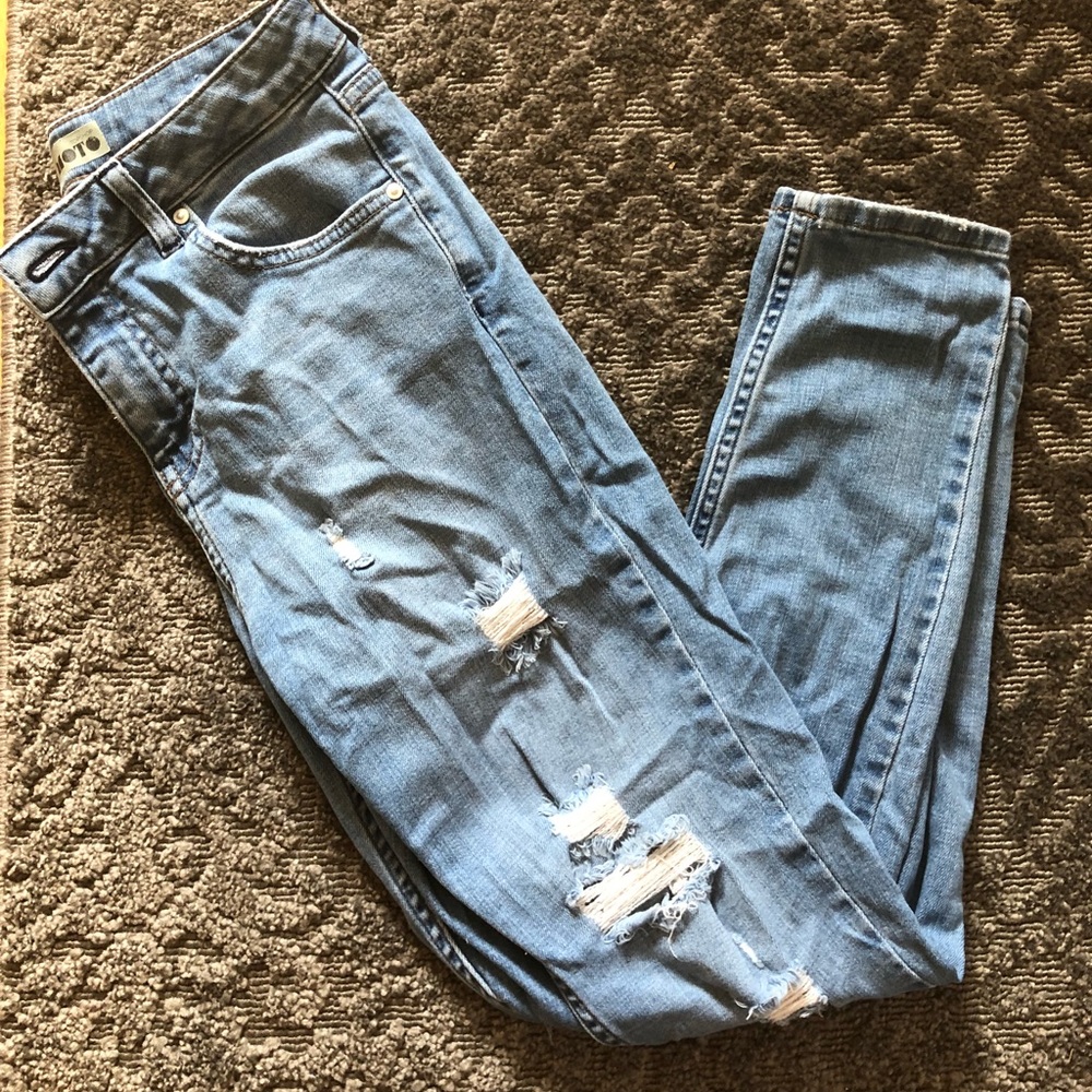 Topshop Light Wash Distressed MOTO Jeans